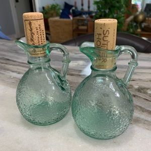 Set of Two Textured Glass Bottles Perfect for Oil and Vinegar